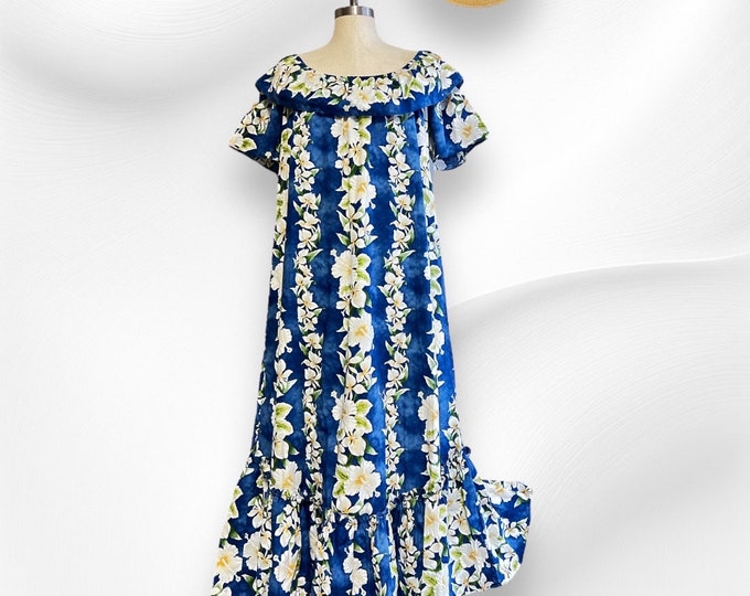 White Muumuu Short Dress Hibiscus Leis main image 0