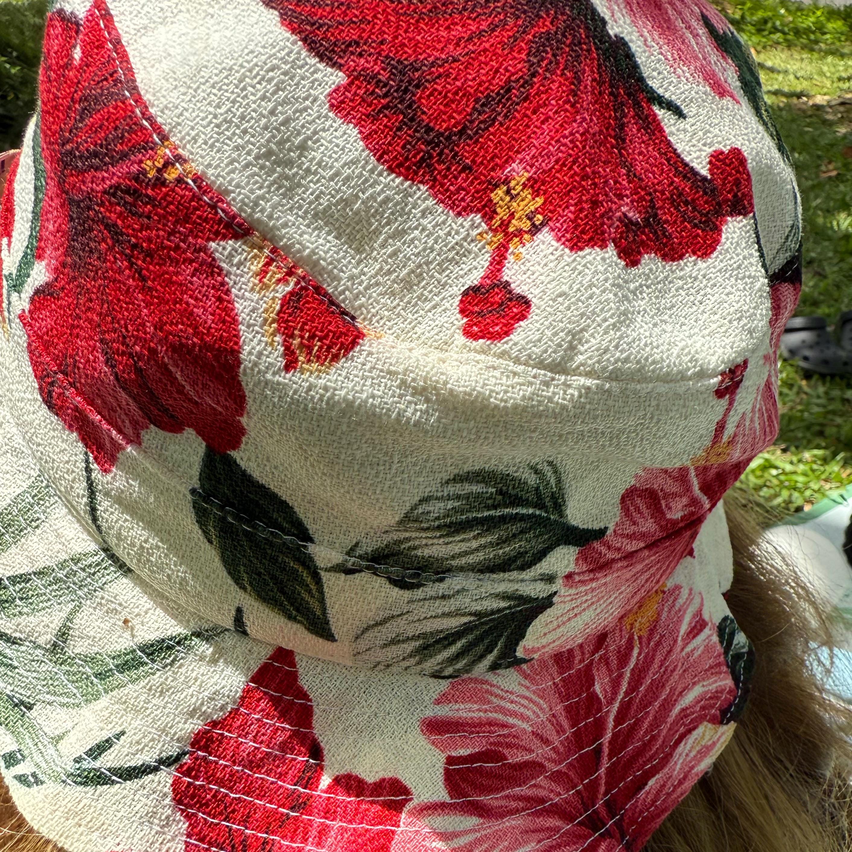 Hawaiian Barkcloth Cotton Hat Summer Hibiscus Size Medium Hibiscus Maui Hawaii Trucker Hat – 808 Clothing Co Maui main image 2