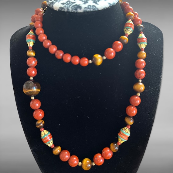 Tiger’s Eye and Red Jasper Single Strand Necklace… - image 1