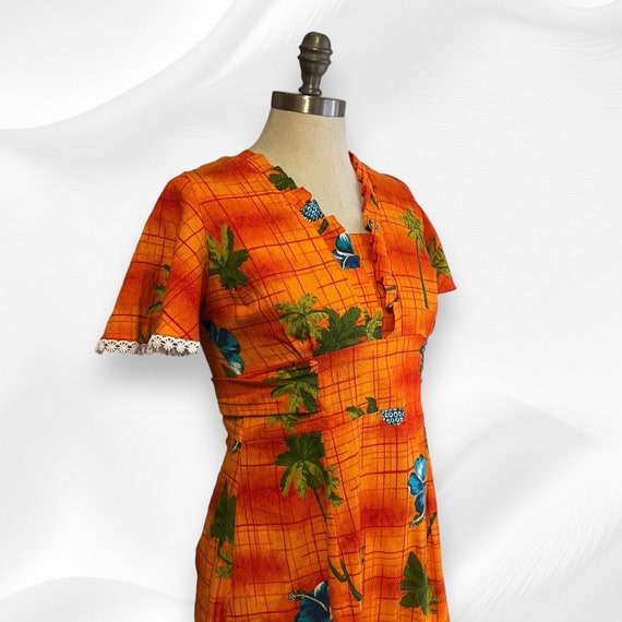 Vintage Hawaiian Muumuu Maxi Dress Barkcloth Cott… - image 9