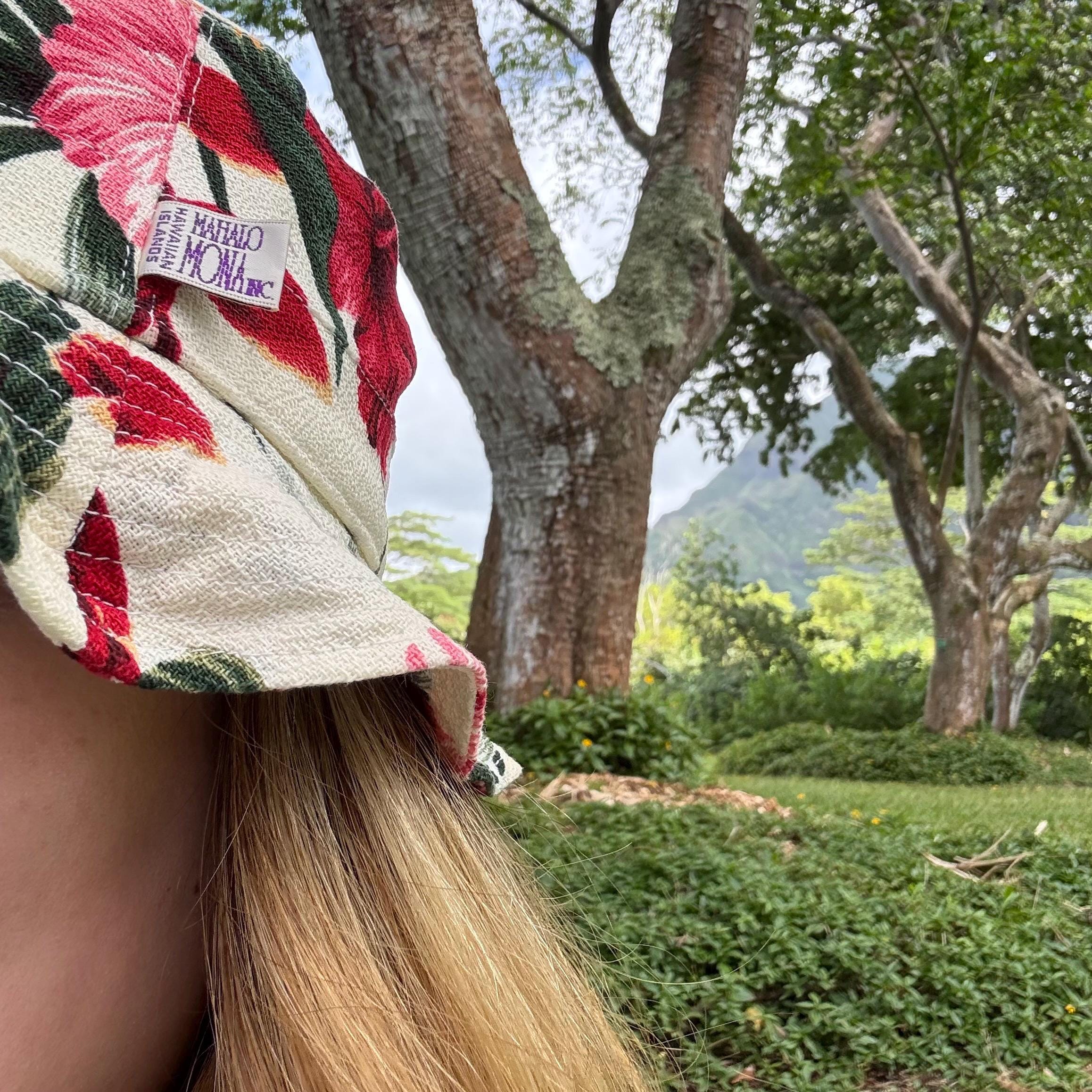 Hawaiian Barkcloth Cotton Hat Summer Hibiscus Size Medium Hibiscus Maui Hawaii Trucker Hat – 808 Clothing Co Maui main image 4