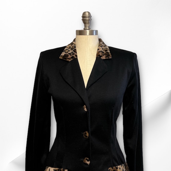 Vintage Black Dress Long Sleeve   Leopard Print S… - image 3