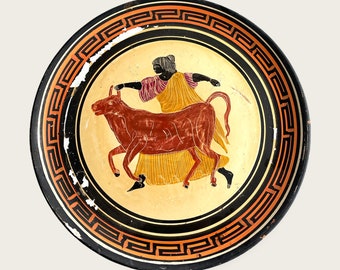 Europa’s Abduction From Zeus Ancient Greek Mythology Plate Handmade In Greece 1960s Terra Cotta Pottery