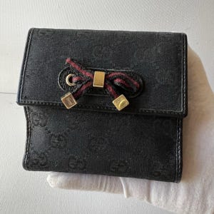 GUCCI Princy GG Logo Canvas Bifold Wallet Black Authentic