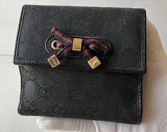 GUCCI Princy GG Logo Canvas Bifold Wallet Black Authentic