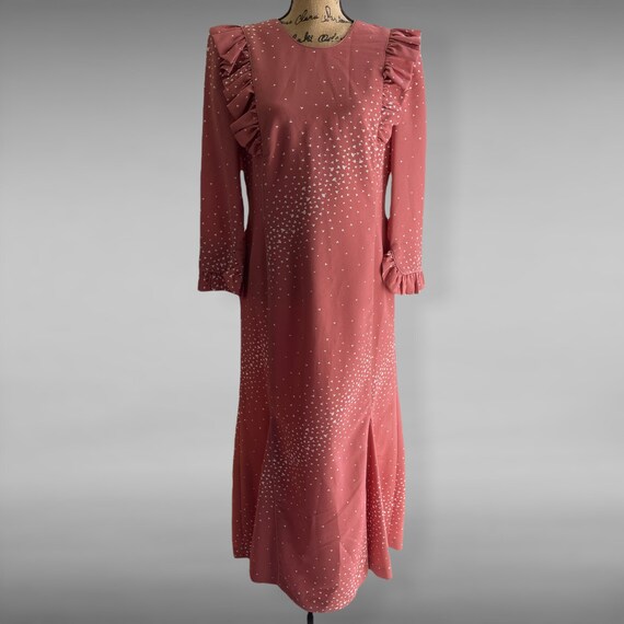 Vintage Cottagecore Maxi Dress Ruffle Details Fan… - image 3