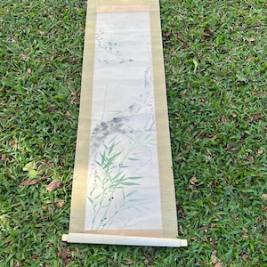 Hängende Rolle Kirschblüten Blume Bambus Blätter Malerei Japan Traditionelle Antik