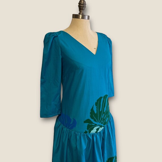 Monstera Blue Smock Hawaiian Dress