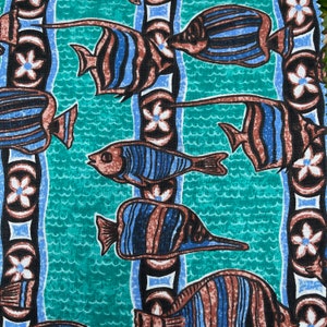 Vintage Reyn Spooner Poisson Cru Design Hawaiian 2 Fabric Swatch Sample Craft Sewing