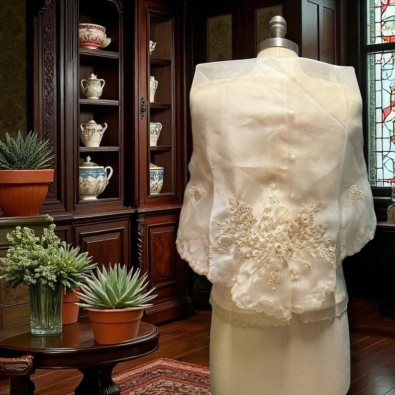 Embroidered Filipiniana Alampay Beige Floral Embroidery Rosebud Shawl ...