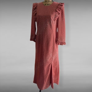 Vintage Cottagecore Maxi Dress Ruffle Details Fan Print Size Medium 70s image 1