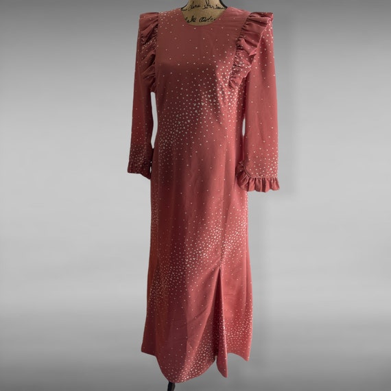 Vintage Cottagecore Maxi Dress Ruffle Details Fan… - image 1