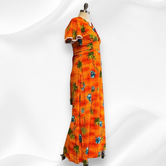 Vintage Hawaiian Muumuu Maxi Dress Barkcloth Cott… - image 7