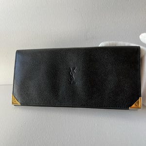 Vintage Yves Saint Laurent YSL Cassandra Leather Long Bifold Black Wallet Authentic