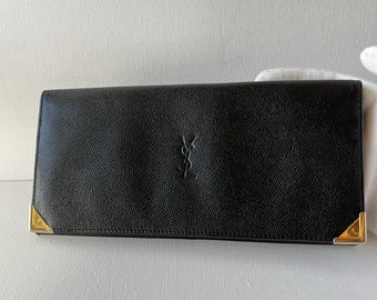 Vintage Yves Saint Laurent YSL Cassandra Leather Long Bifold Black Wallet Authentic