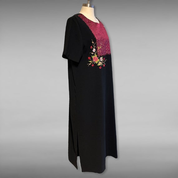 Vintage Embroidered Bib Black Dress, Short Sleeve… - image 5