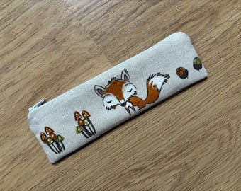 Handmade Skinny Pencil Case (20 x 5cm) Made With Fryett's Woodland Fox Fabric