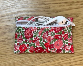 Handmade Earphone Earbud Zipped Case Made Using Liberty of London Arley Gardens Fabric