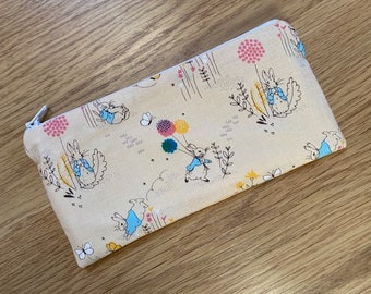 Handmade Pencil Case Make-up Case Glasses Case Made With Peter Rabbit In Yellow Fabric
