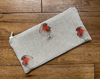 Handmade Pencil Case Make-Up Case Glasses Case Made With Robin Linen Look Fabric