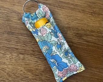 Handmade Lip Balm Chapstick Lipstick Key Ring Holder Made Using Liberty of London Cosmos Bloom Fabric