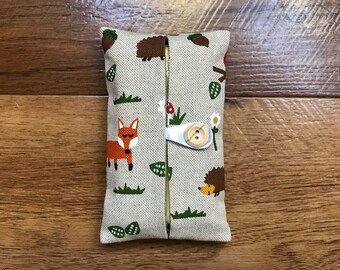 Handmade Packet Tissue Holder Made Using Woodland Friends Linen Fabric