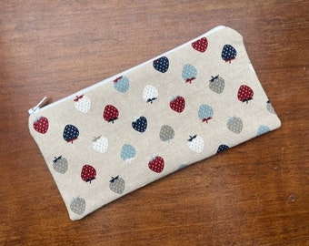 Handmade Pencil Case Make-Up Case Glasses Case Made Using Linen Look Multi Strawberry Fabric