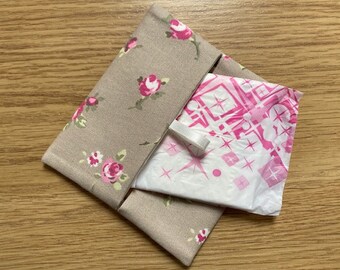 Handmade Sanitary Towel Pad Case Holder Made With Clarke & Clarke Rosebud Taupe Fabric