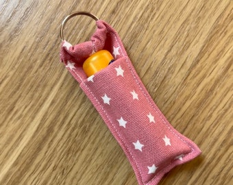 Handmade Lip Balm Chapstick Lipstick Key Ring Holder Made With Pink Twinkle Fabric