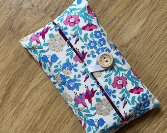 Handmade Packet Tissue Holder Made Using Liberty of London Mamie Blue Fabric