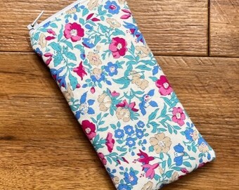 Handmade Glasses Sunglasses Zipped Case Pouch Made With Liberty of London Mamie Blue Fabric