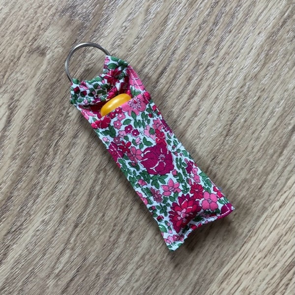 Handmade Lip Balm Chapstick Lipstick Key Ring Holder Made Using Liberty of London Arley Gardens Fabric