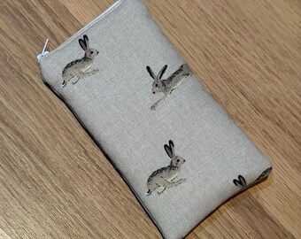 Handmade Glasses / Sunglasses Zipped Case Made Using Sophie Allport Hares fabric