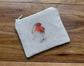 Handmade Mini Coin Purse (11x9cm) Made Using Cute Robin Linen Look Fabric