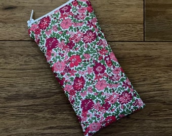 Handmade Glasses Sunglasses Zipped Case Pouch Made With Liberty of London Arley Gardens Pink fabric