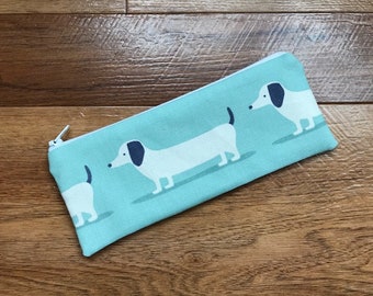 Handmade Slim Pencil Case (21x8cm) Handmade With Fryett's Duck Egg Hound Dog Fabrc