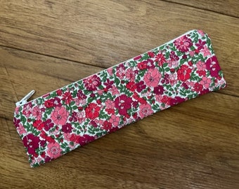 Handmade Skinny Pencil Case (20 x 5cm) Made With Liberty of London Arley Gardens Pink Fabric