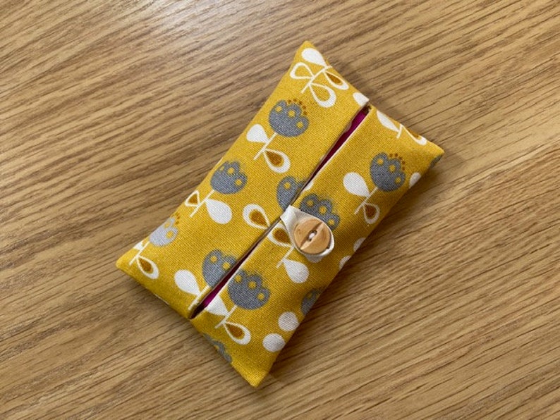 Handmade Packet Tissue Holder Made Using Scandi Ochre Flowers Fabric image 1