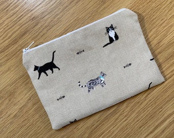 Handmade Large Zipped Coin Purse (18x12cm) Made With Sophie Allport Purrfect Cats Fabric