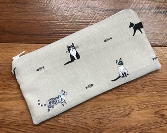 Handmade with Sophie Allport Purrfect Cats Fabric - Pencil Case/Make-Up Case/Glasses Case