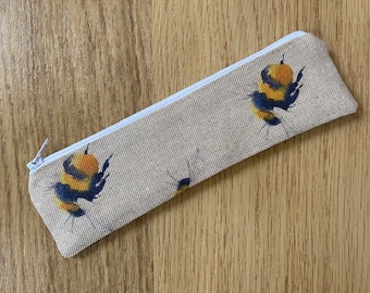 Handmade Skinny Pencil Case (20 x 5cm) Made With Bumblebee Linen Fabric