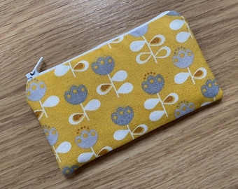 Handmade Zipped Coin Purse Made Using Scandi Floral Ochre Print Fabric