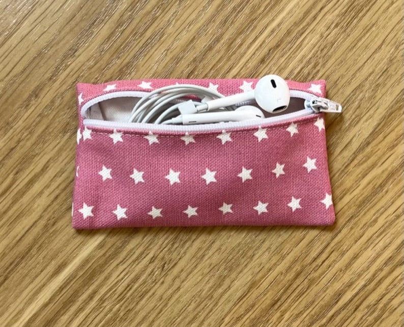 Handmade Earphone Earbud Zipped Case Made Using Pink Twinkle Fabric image 1