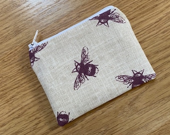 Mini Coin Purse (11x9cm) Handmade Using Fryett's Purple Bees Fabric