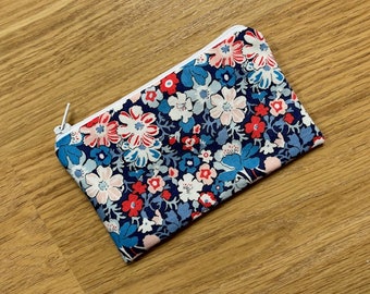 Handmade Zipped Coin Purse Made Using Liberty Of London Westbourne Posy Blue Fabric