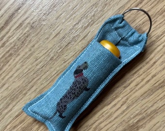 Handmade Lip Balm Chapstick Lipstick Key Ring Holder Made Using Sophie Allport Dachshund Fabric