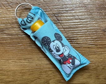 Handmade Lip Balm Chapstick Lipstick Key Ring Holder Made Using Mickey Mouse 'Oh Boy!' Fabric