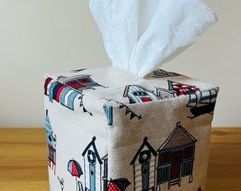 Handmade Tissue Box Cover Made Using Chatham Glyn Beach Huts Linen Look Fabric