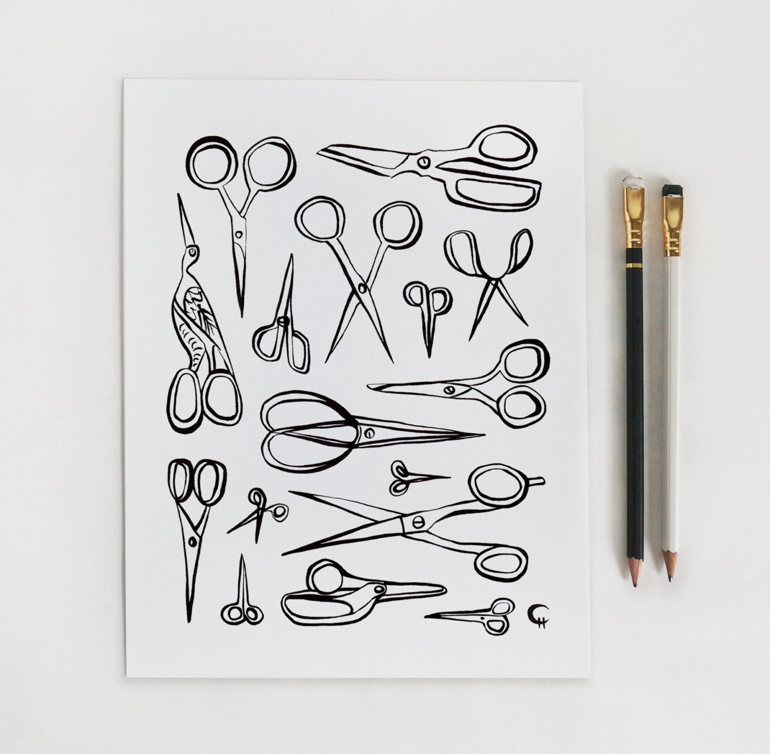 Scissors Print Scissors Illustration Black and White Decor Etsy