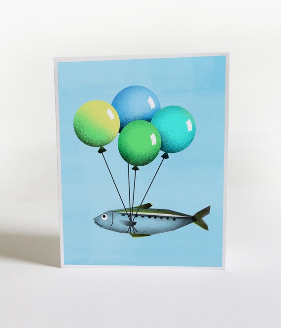 Anniversaire Carte Poisson Ballon Carte Danniversaire Etsy